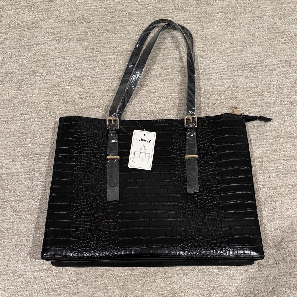 Black Crocodile-Embossed Women's Tote Bag